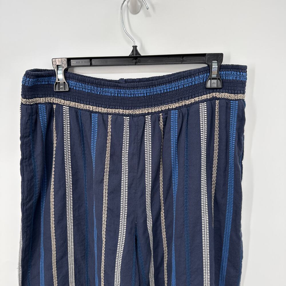 MICHAEL STARS NWT Evereve Navy Embroidered Striped Elastic Waist Pants // XL - Picture 5 of 12